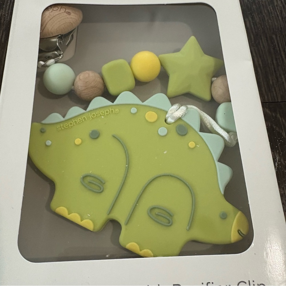 Stephen Joseph Dinosaur Silicone Teether with Pacifier Clip - Picture 3 of 6